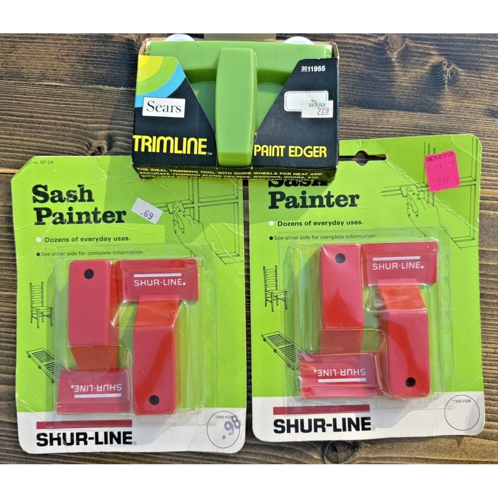 Vintage Paint Edger Lot Sears Trimline Shur Line Sash Painter NOS Sealed USA 3pc